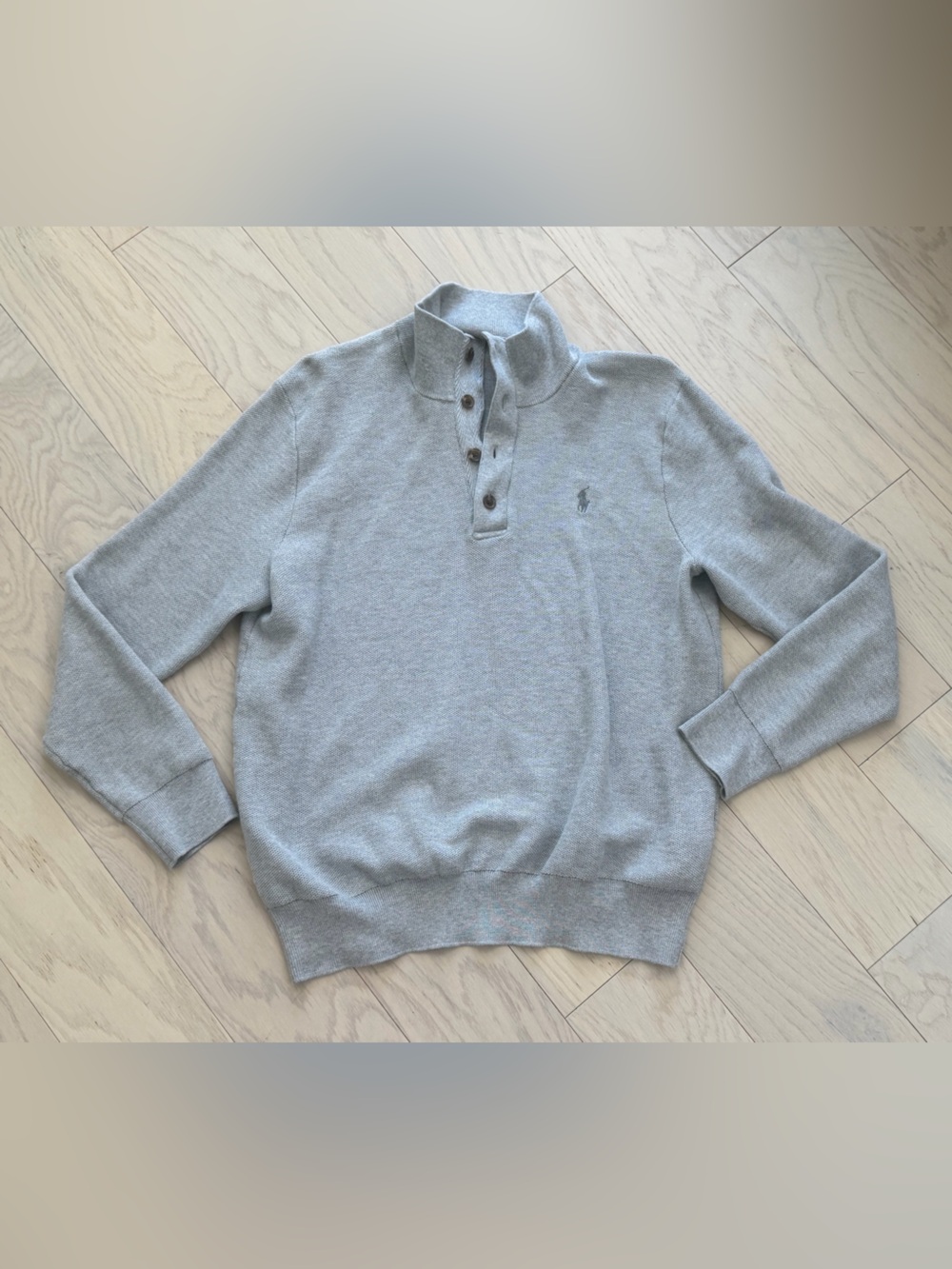 Polo Ralph Lauren 
Men’s  Cotton Mockneck Half-Button Pullover Sweater Gray Swea